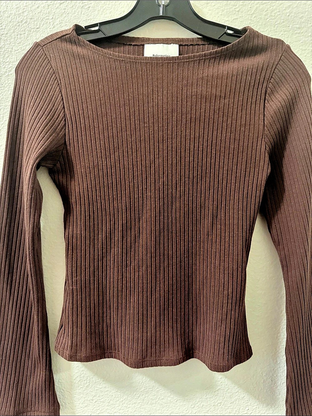 Reformation Miller Knit Top Ribbed Long Sleeve Brown XS